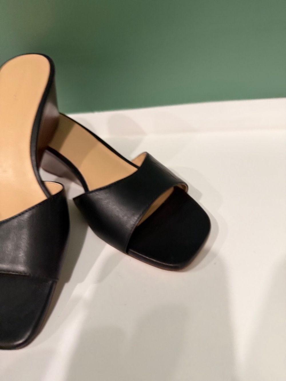 Ann Taylor Black Leather Open-Wedge Slide Mules - Picture 5 of 8